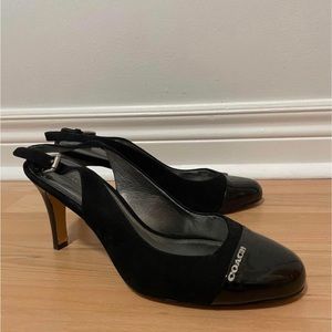 Coach Black Leather and Suede Slingback Heels